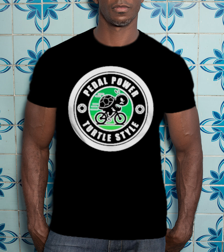 Pedal Power Turtle Style Bike Riding Speed Badge T-Shirt