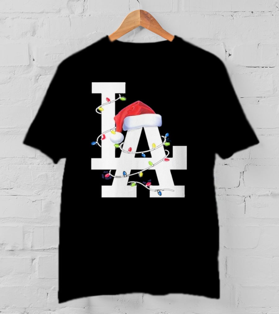 Los Angeles LA Merry Christmas Santa Hat Lights Holiday 2D T-Shirt