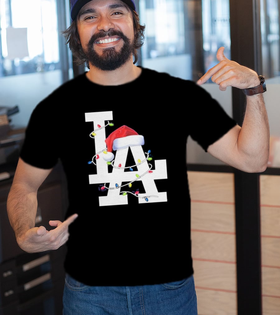 Los Angeles LA Merry Christmas Santa Hat Lights Holiday 2D T-Shirt