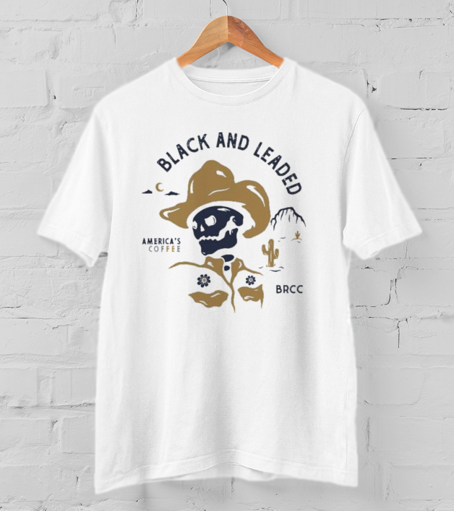 Black And Leaded Cowboy Skull America's Coffee BRCC Desert Scene T-Shirt