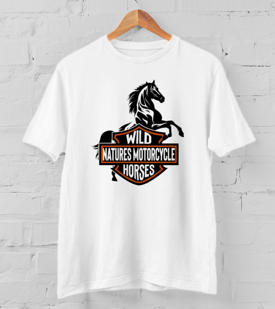 Wild Natures Motorcycle Horses Hang Over Gang Iconic Wild Horse Badge Motif T-Shirt