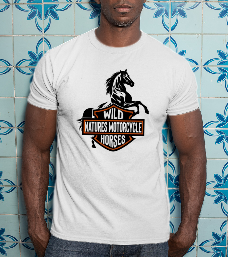 Wild Natures Motorcycle Horses Hang Over Gang Iconic Wild Horse Badge Motif T-Shirt