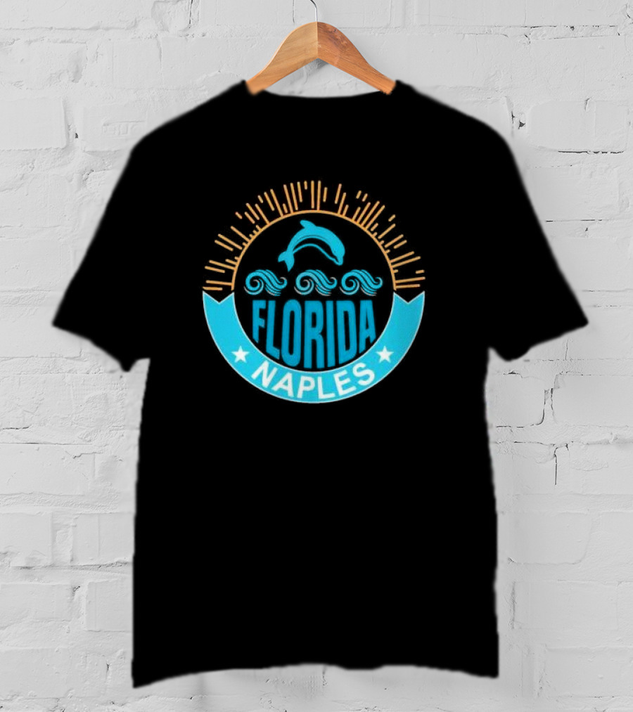 Naples Florida Dolphin Waves Sunburst Stars T-Shirt