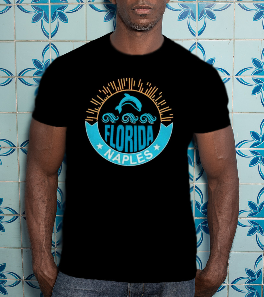 Naples Florida Dolphin Waves Sunburst Stars T-Shirt