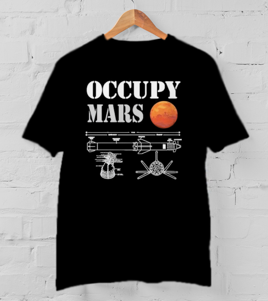 Elon Musk Occupy Mars Starship Rocket Blueprint With Planet Mars T-Shirt