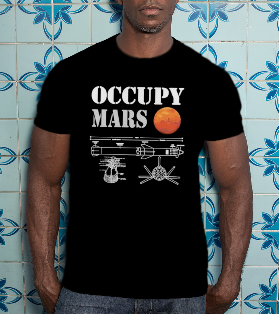 Elon Musk Occupy Mars Starship Rocket Blueprint With Planet Mars T-Shirt
