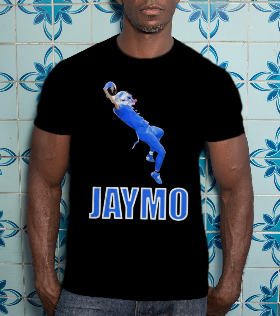 Jaymo Football Catch Jump Athlete Sports Blue Uniform T-Shirt