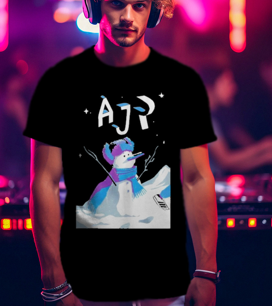 AJR Snowman With Scarf And Hat In Winter Scene T-Shirt