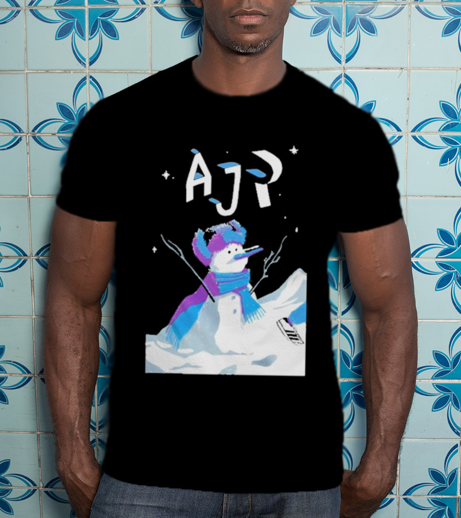 AJR Snowman With Scarf And Hat In Winter Scene T-Shirt