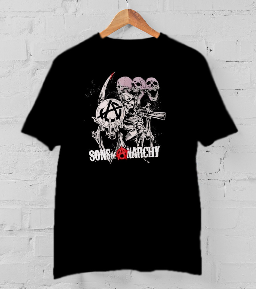 Sons Of Anarchy Grim Reaper Skulls With Scythe And Gun T-Shirt