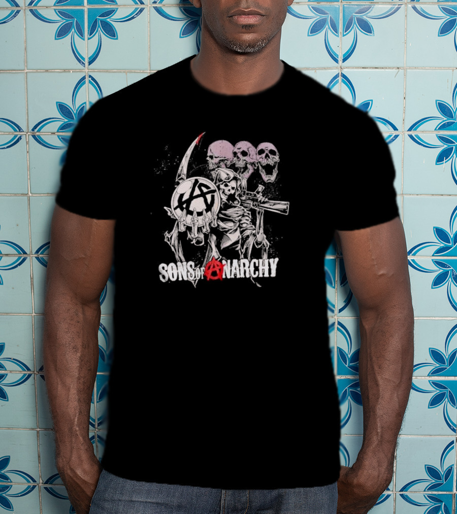 Sons Of Anarchy Grim Reaper Skulls With Scythe And Gun T-Shirt