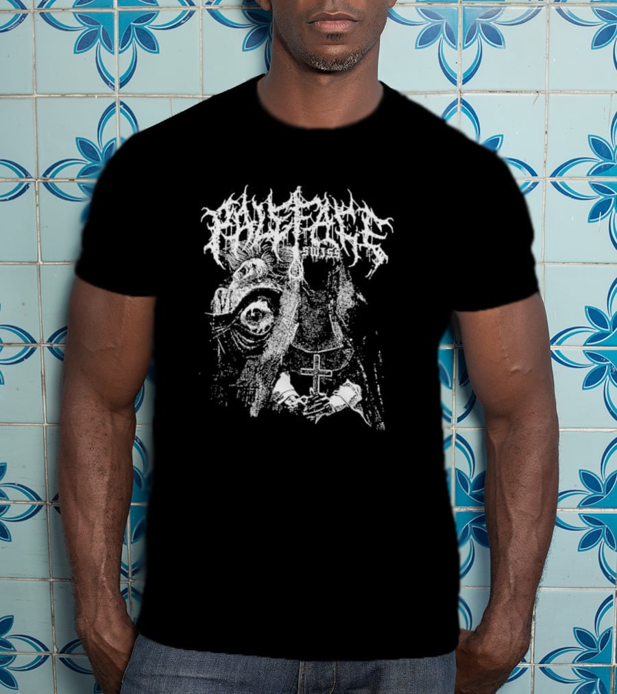 Paleface Swiss Orphan Monochrome Cross And Veiled Figure With Distorted Face T-Shirt