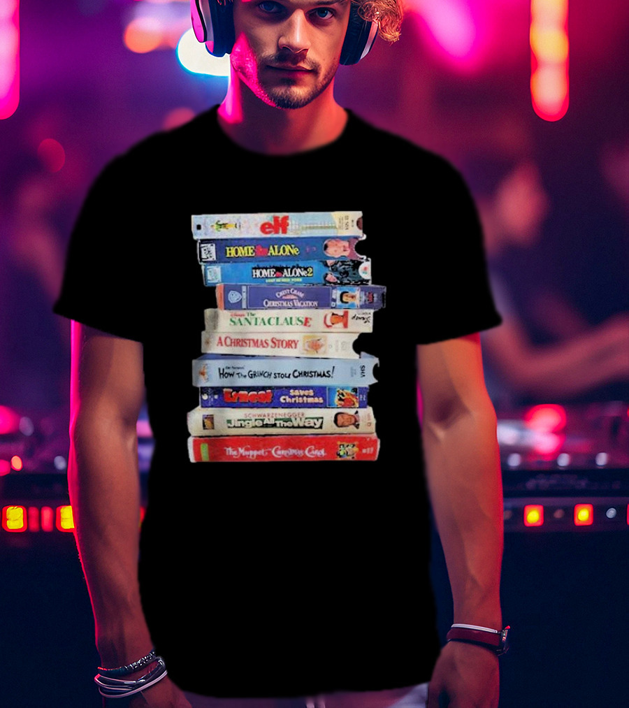 Elf Home Alone Christmas Vacation Santa Clause A Christmas Story Grinch Ernest Jingle All The Way Muppet Christmas Carol VHS Tapes T-Shirt