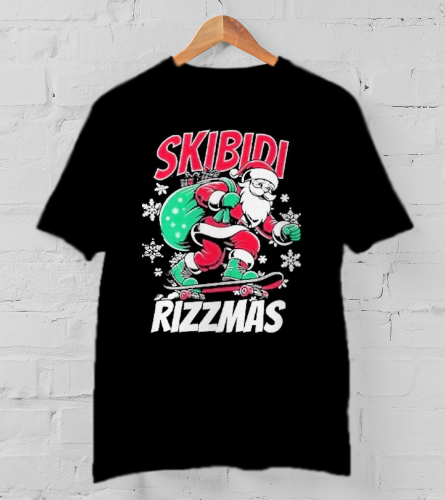 Skibidi Rizzmas Santa Claus Skateboarding Christmas T-Shirt