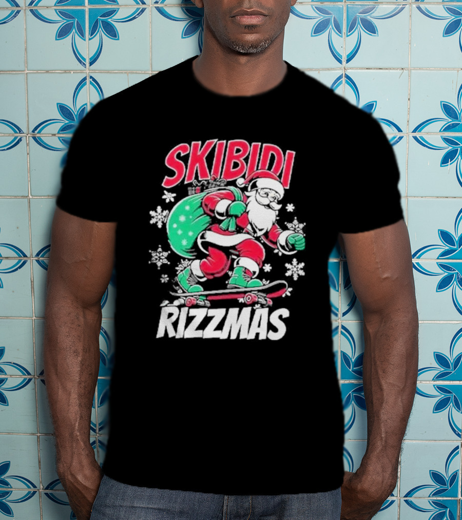 Skibidi Rizzmas Santa Claus Skateboarding Christmas T-Shirt