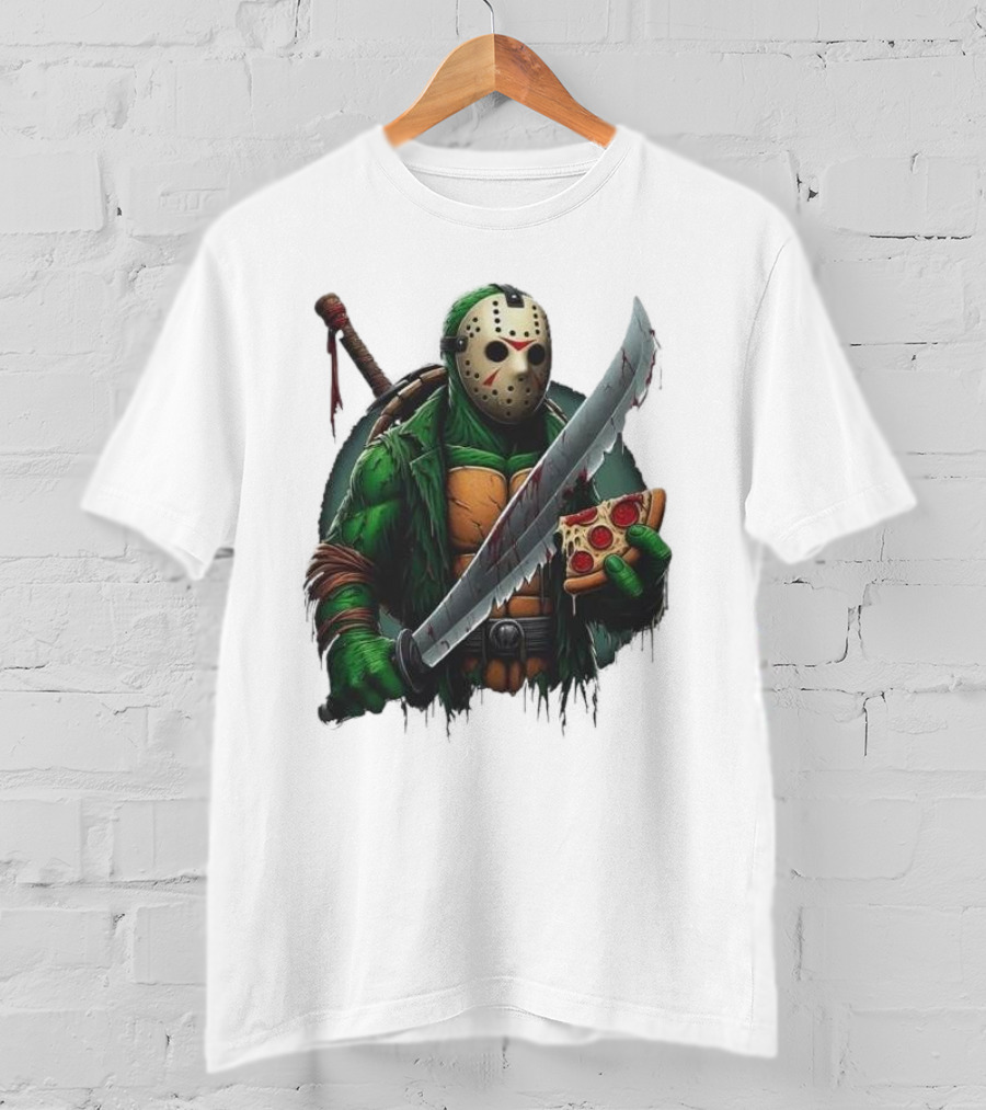Jason Voorhees Ninja Turtle Pizza Swordsman Crossover T-Shirt