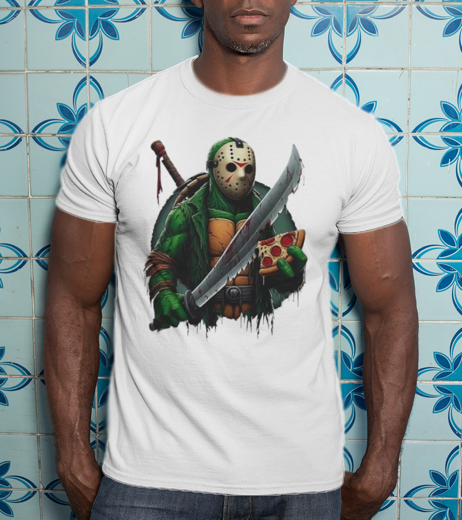 Jason Voorhees Ninja Turtle Pizza Swordsman Crossover T-Shirt