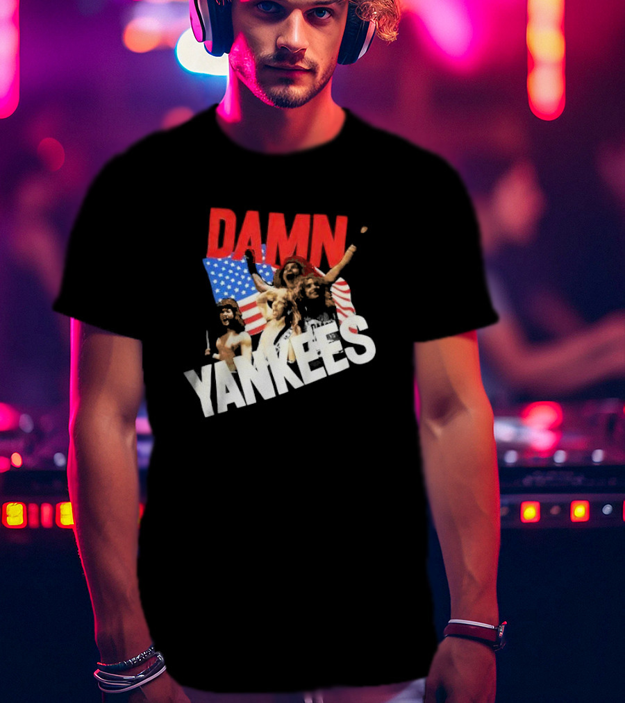Damn Yankees Band With American Flag Background T-Shirt