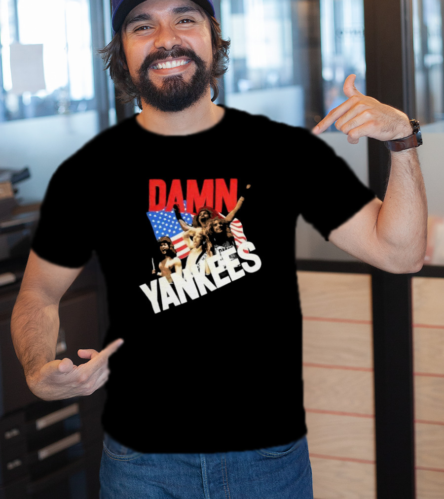 Damn Yankees Band With American Flag Background T-Shirt
