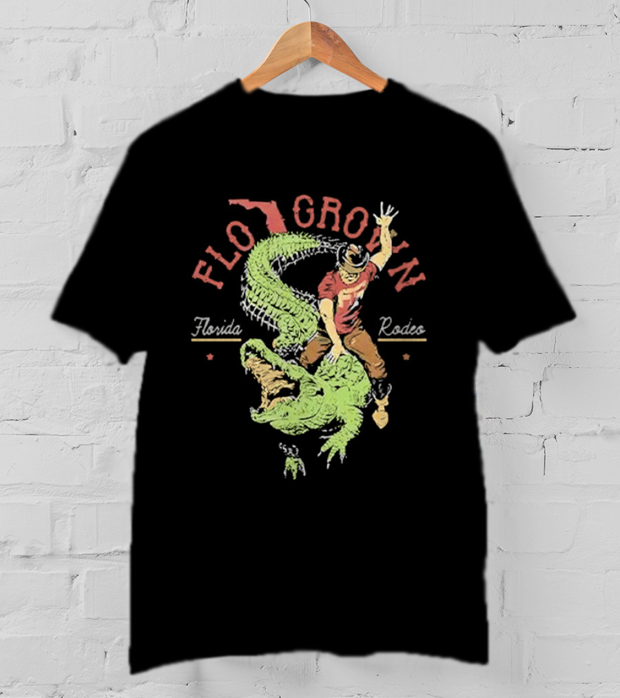FLO GROWN Florida Rodeo Cowboy Riding Alligator T-Shirt