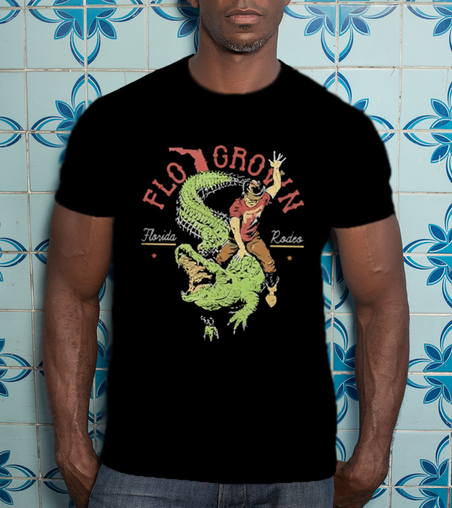 FLO GROWN Florida Rodeo Cowboy Riding Alligator T-Shirt