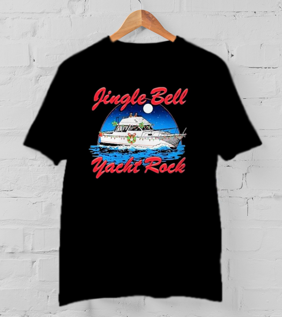 Jingle Bell Yacht Rock Christmas Boat With Holiday Wreath And Lights T-Shirt