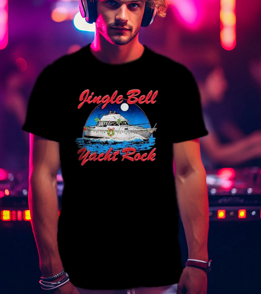 Jingle Bell Yacht Rock Christmas Boat With Holiday Wreath And Lights T-Shirt