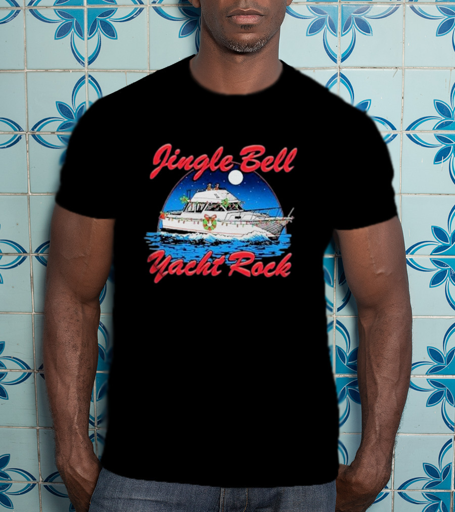 Jingle Bell Yacht Rock Christmas Boat With Holiday Wreath And Lights T-Shirt