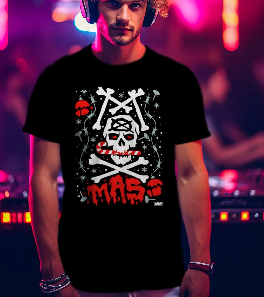 AEW Jon Moxley Xmas Skull Candy Cane Holiday T-Shirt