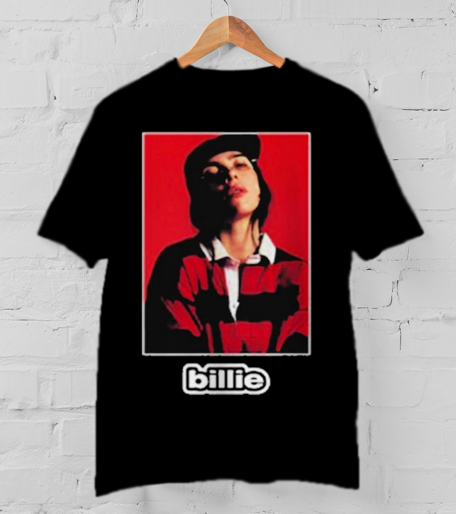 Billie Eilish Red Black Striped Shirt Photo Billie T-Shirt