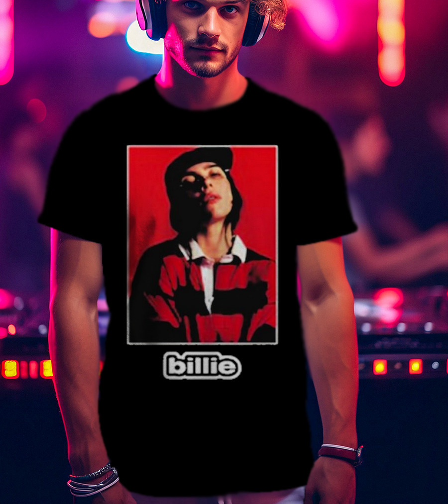 Billie Eilish Red Black Striped Shirt Photo Billie T-Shirt
