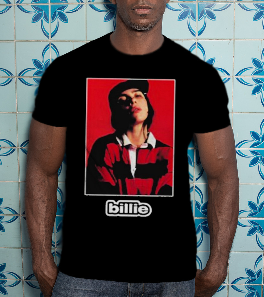 Billie Eilish Red Black Striped Shirt Photo Billie T-Shirt