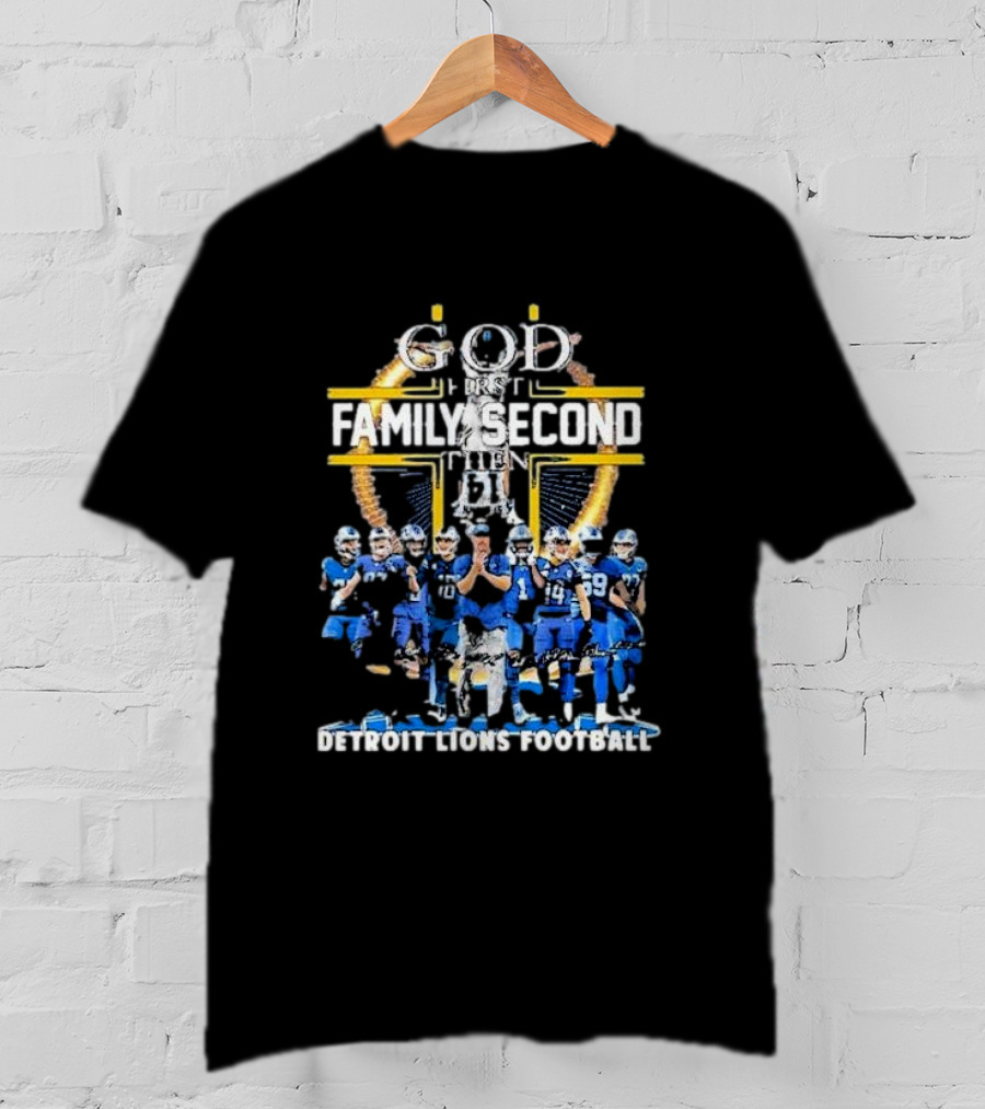 God First Family Second Then Detroit Lions Football St. Brown Headstand T-Shirt