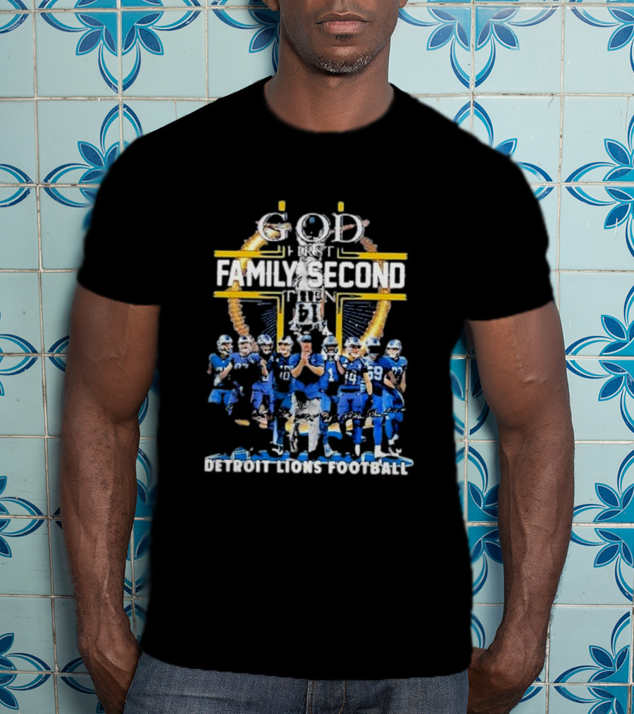 God First Family Second Then Detroit Lions Football St. Brown Headstand T-Shirt