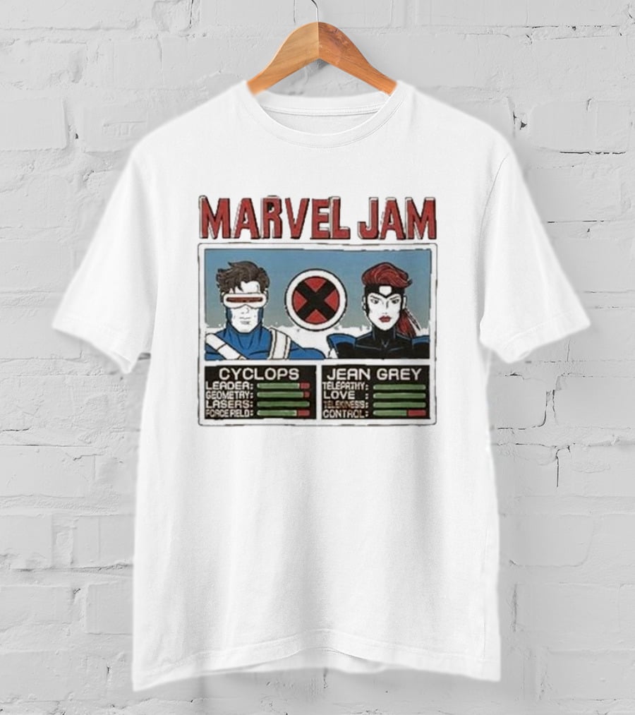 Marvel Jam Cyclops Jean Grey X-Men Character Stats T-Shirt