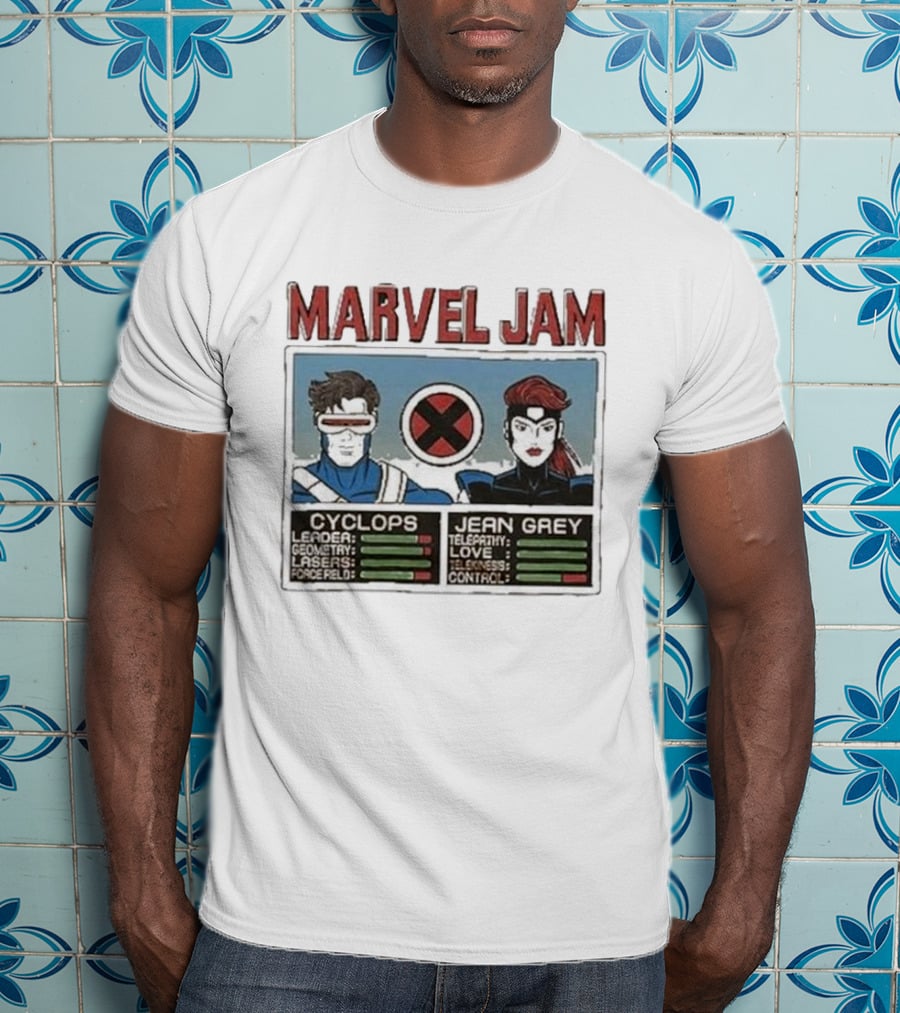 Marvel Jam Cyclops Jean Grey X-Men Character Stats T-Shirt
