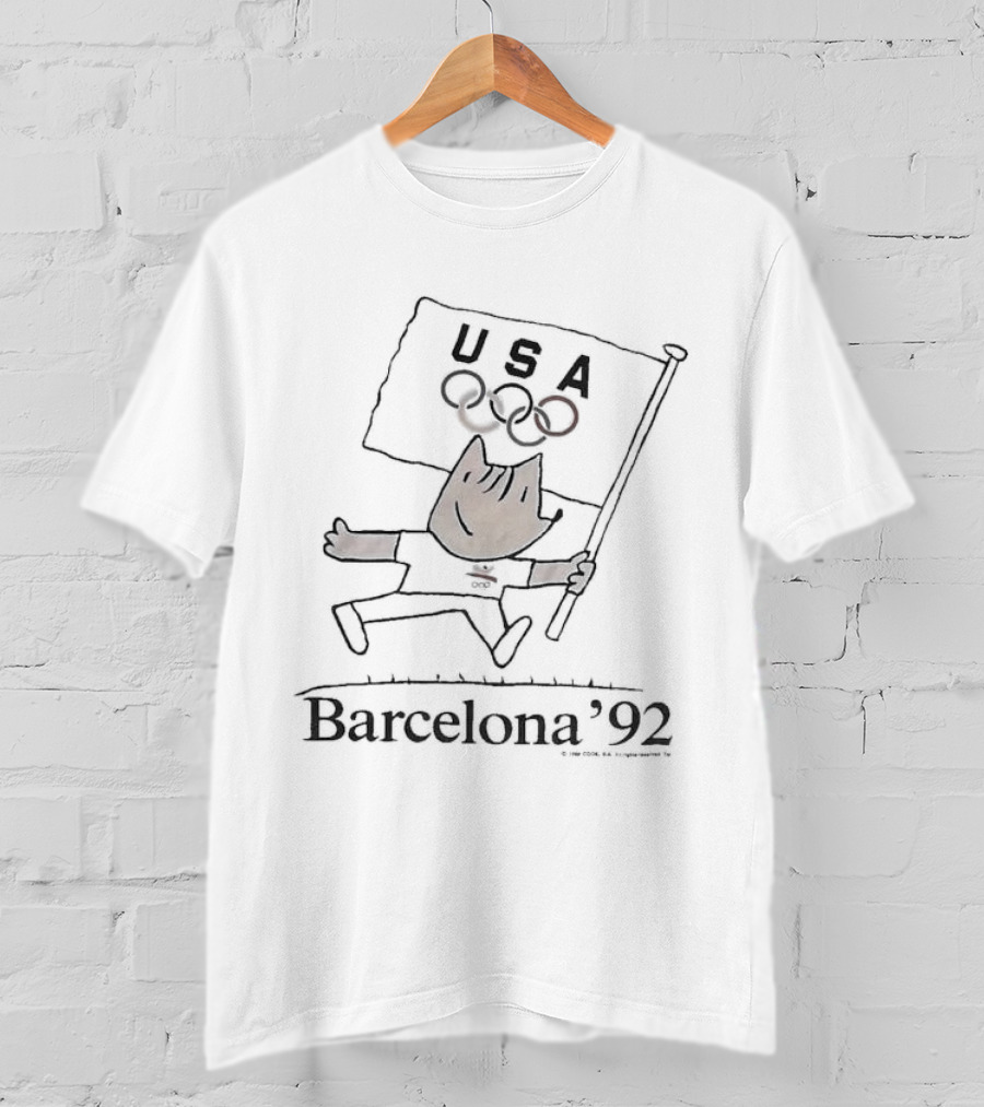 Rare Vintage 1992 Barcelona Olympics USA Flag Mascot T-Shirt
