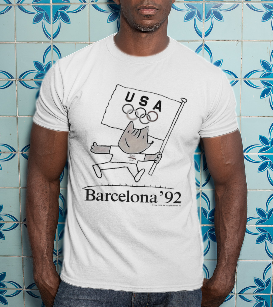Rare Vintage 1992 Barcelona Olympics USA Flag Mascot T-Shirt