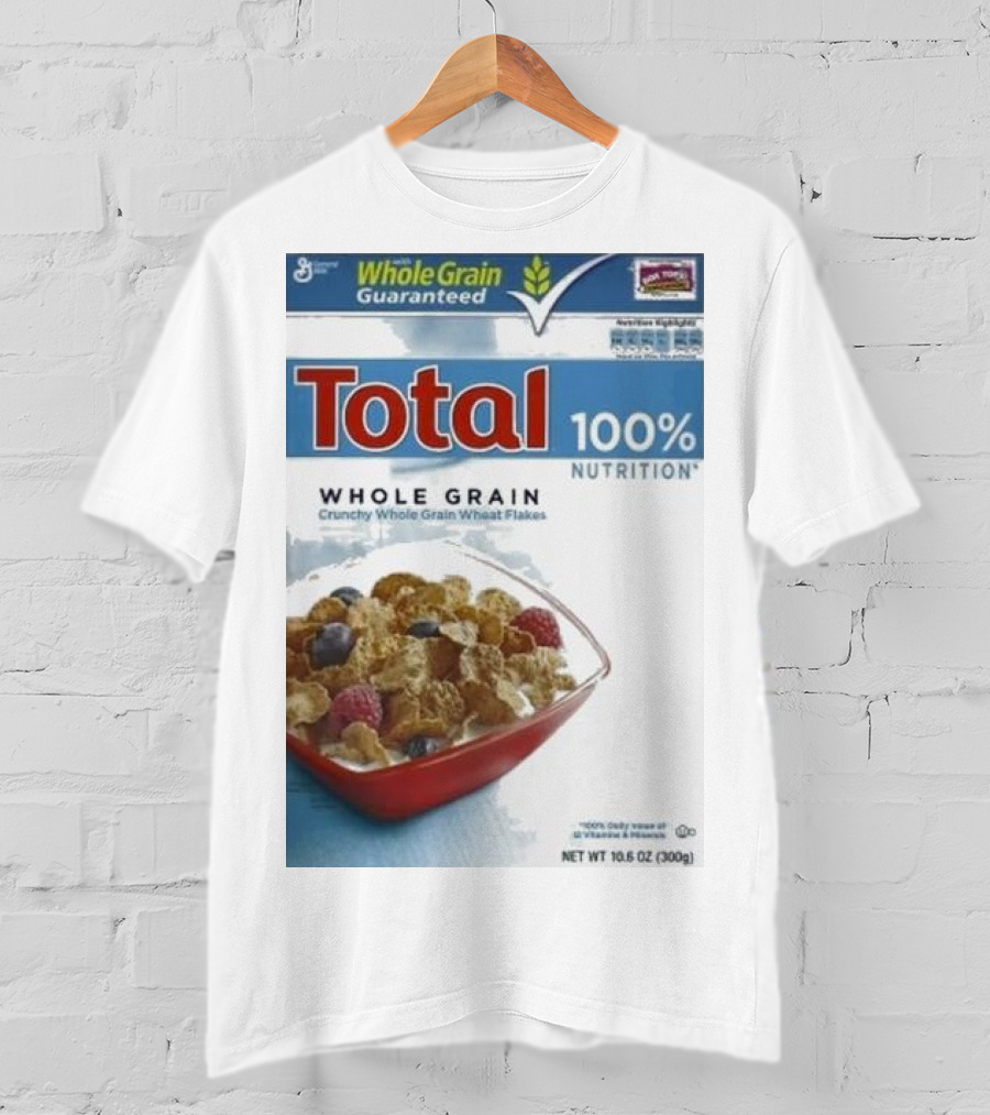 Total 100% Nutrition Whole Grain Crunchy Wheat Flakes Breakfast Cereal Box T-Shirt