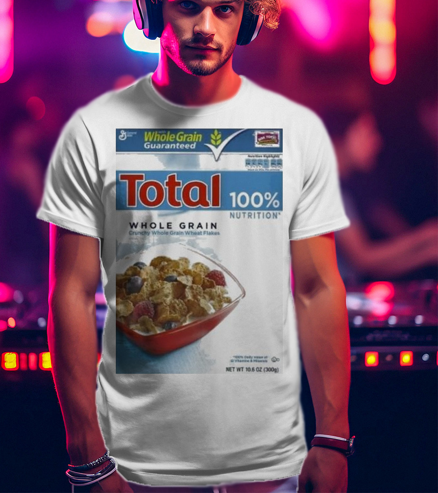 Total 100% Nutrition Whole Grain Crunchy Wheat Flakes Breakfast Cereal Box T-Shirt