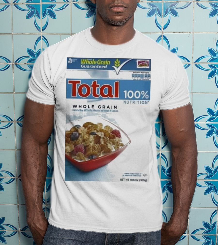 Total 100% Nutrition Whole Grain Crunchy Wheat Flakes Breakfast Cereal Box T-Shirt