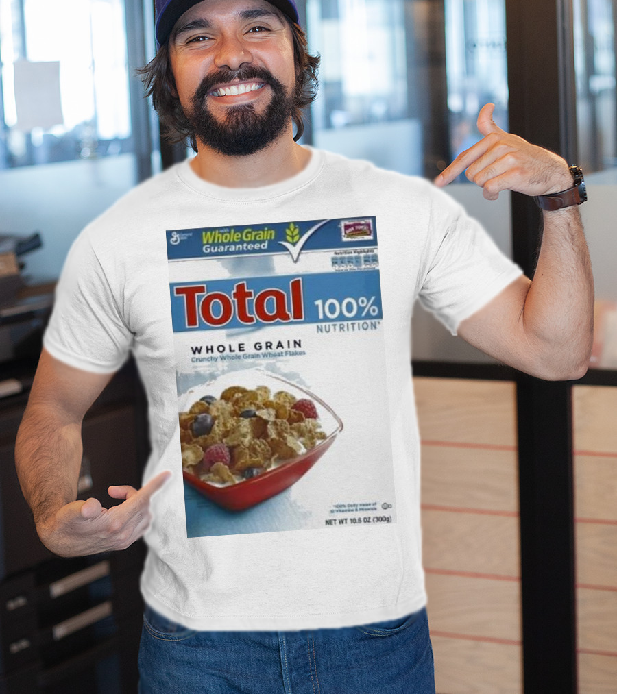 Total 100% Nutrition Whole Grain Crunchy Wheat Flakes Breakfast Cereal Box T-Shirt
