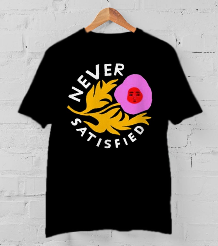 Never Satisfied Pink Mask Face With Yellow Leaves T-Shirt