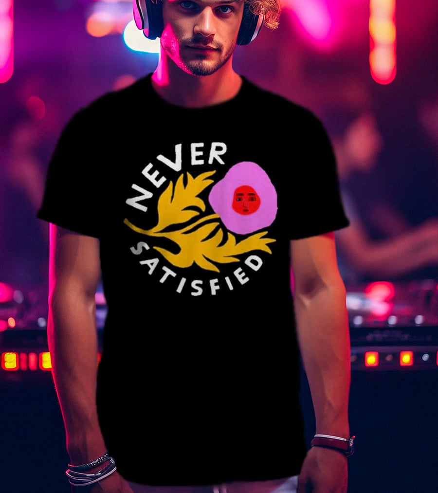 Never Satisfied Pink Mask Face With Yellow Leaves T-Shirt