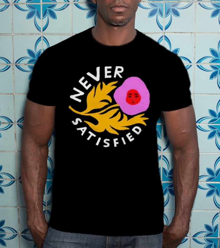 Never Satisfied Pink Mask Face With Yellow Leaves T-Shirt