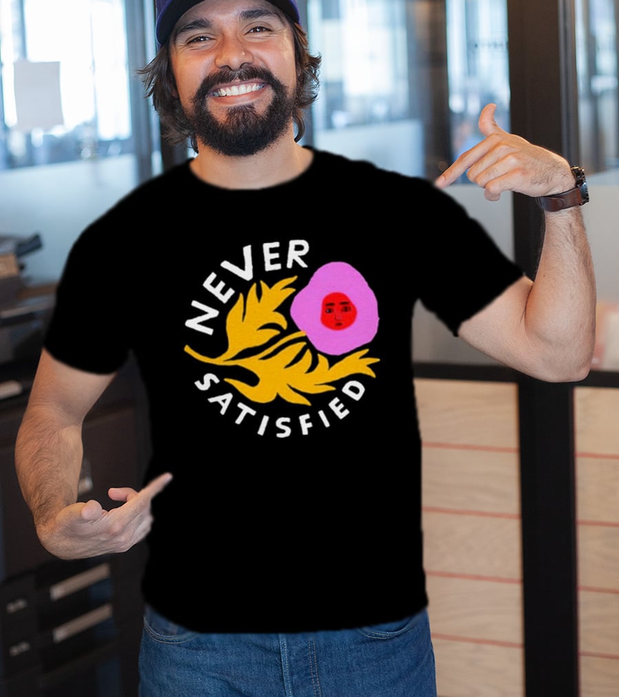 Never Satisfied Pink Mask Face With Yellow Leaves T-Shirt