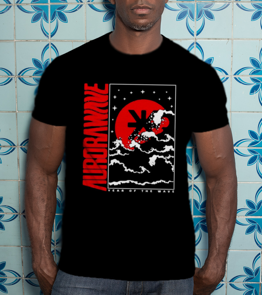 Aurora Wave Year Of The Wave Red Sun Clouds Stars T-Shirt