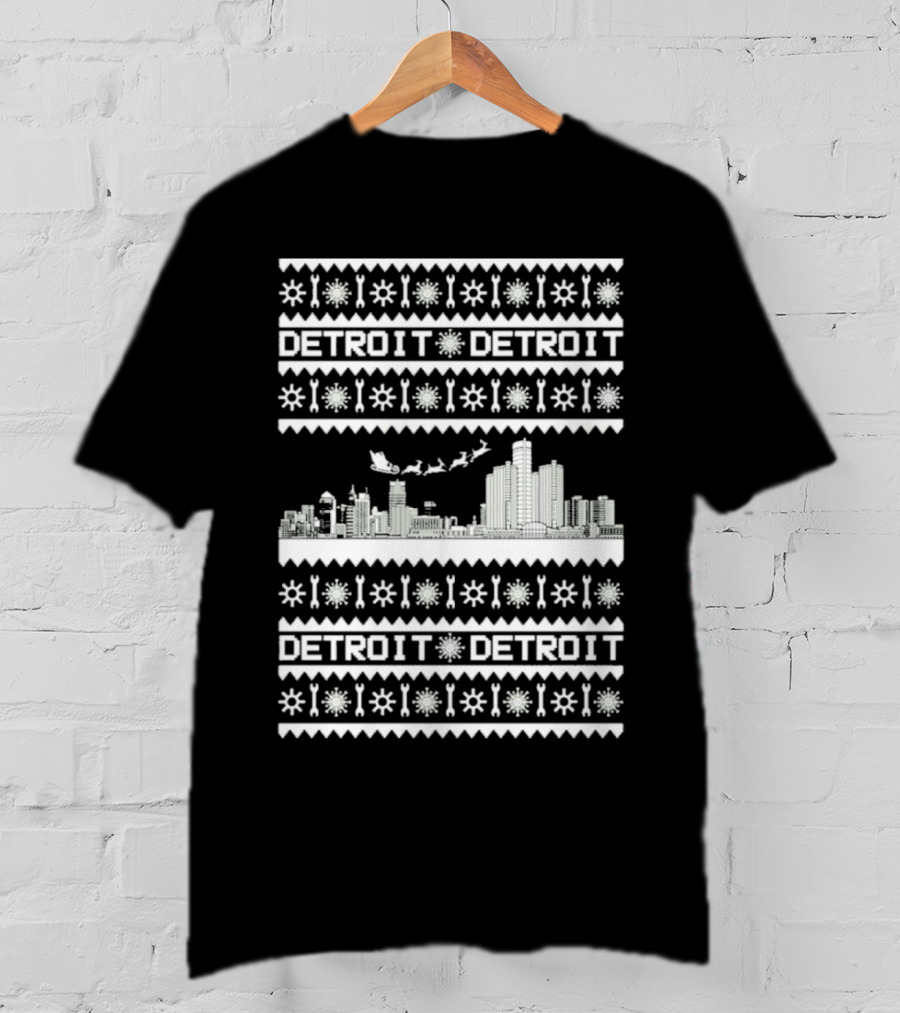 Detroit Skyline Christmas Snowflakes Santa Detroit T-Shirt