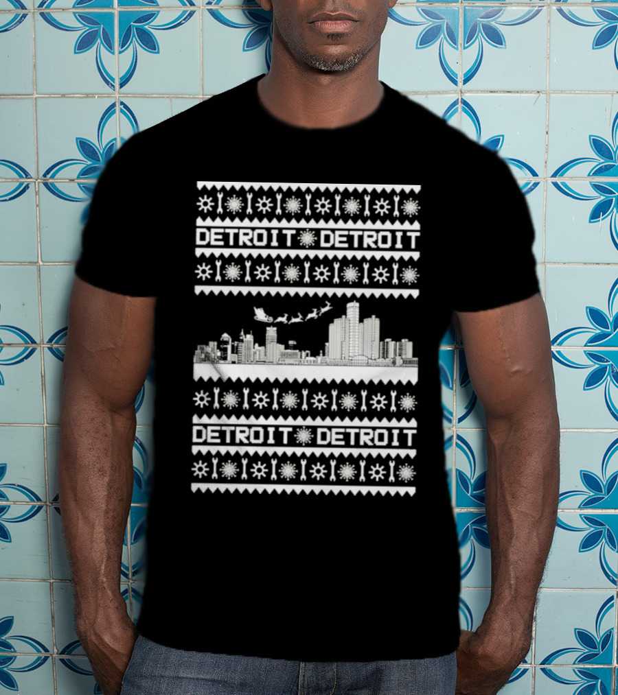 Detroit Skyline Christmas Snowflakes Santa Detroit T-Shirt