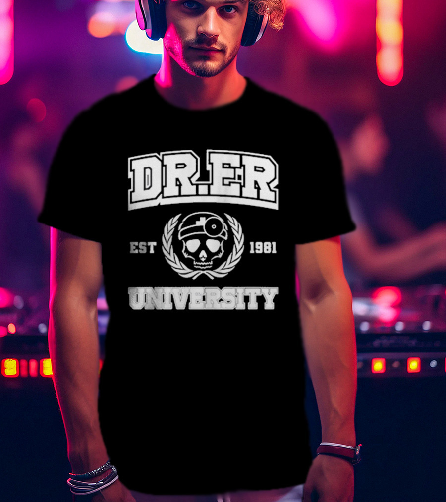 DR. ER University Est 1981 Skull With Medical Laurel Emblem T-Shirt